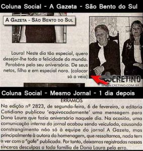 Erro de jornal - São Bento do Sul - Colocar só a véia